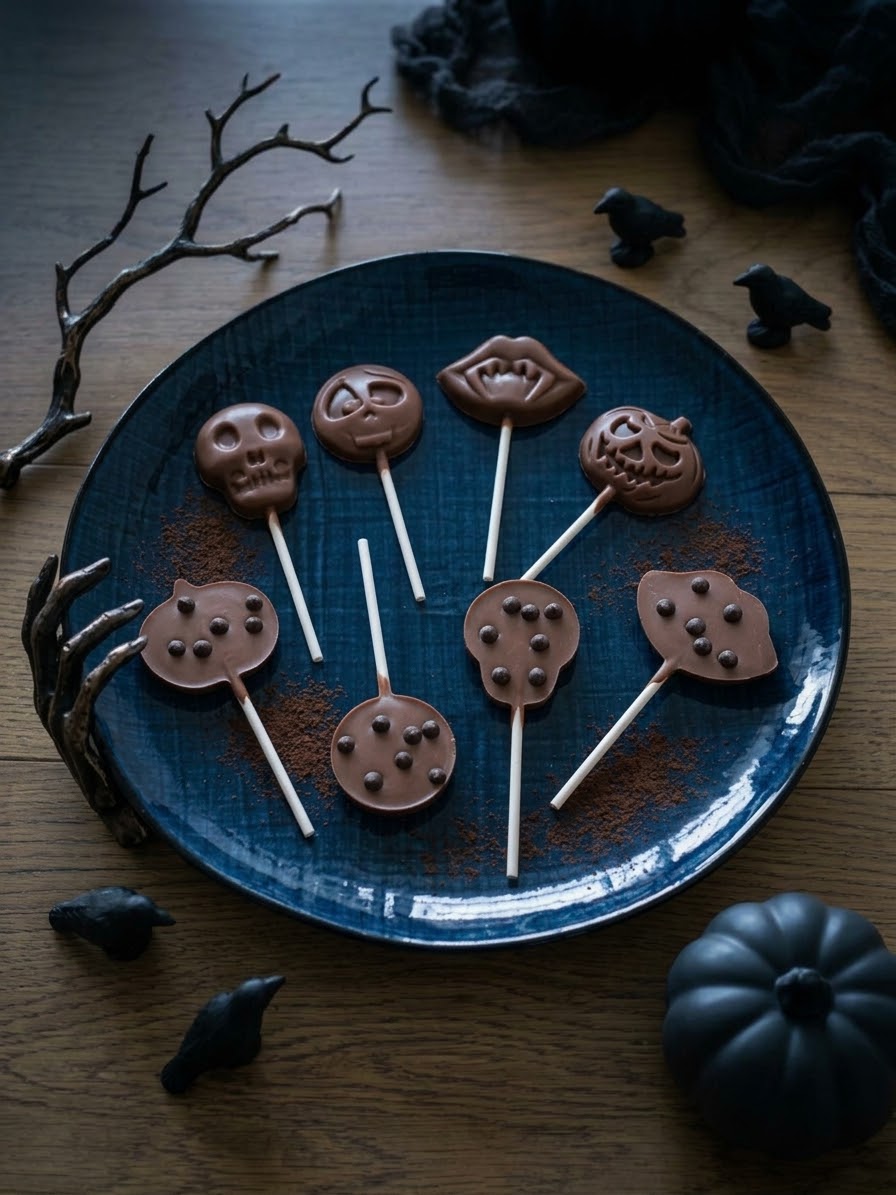 Sucette Halloween au chocolat au lait 38% et perles biscuitées