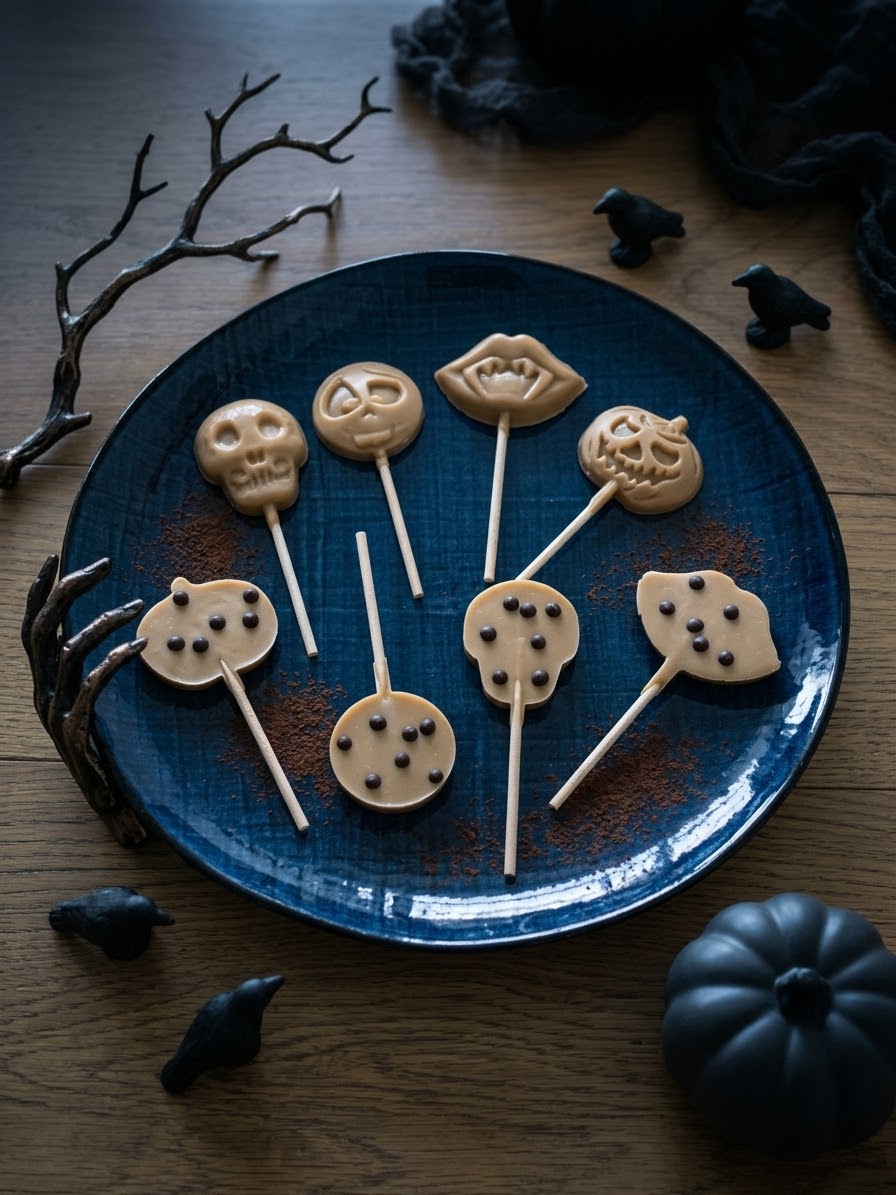 Sucette Halloween au chocolat blond 35% et perles biscuitées