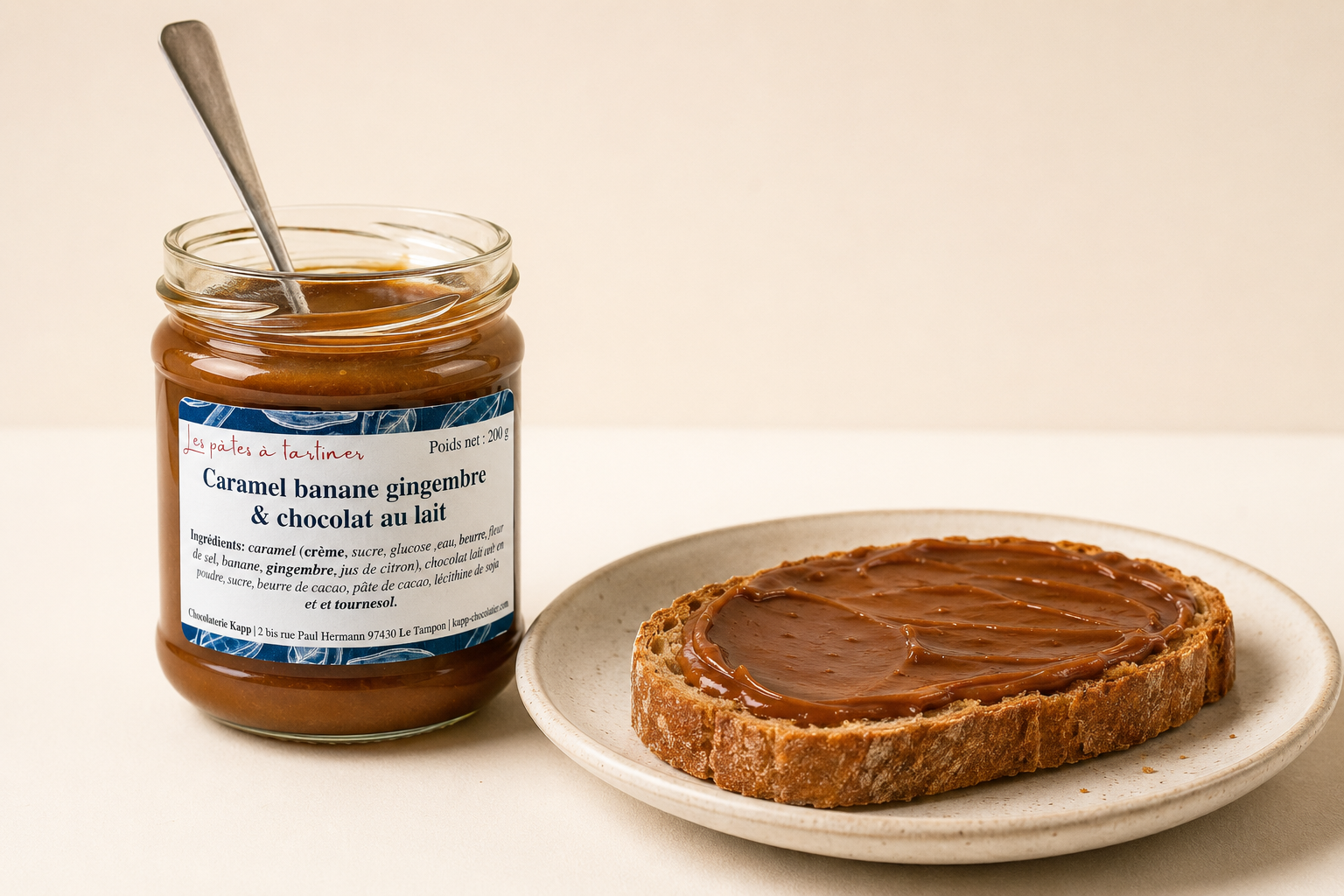 Caramel banane gingembre et chocolat au lait